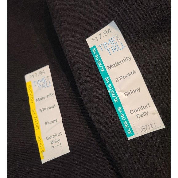 Time and Tru Women L & XL Maternity Black Denim Stretch Skinny Jeans Full Panel - Picture 3 of 10